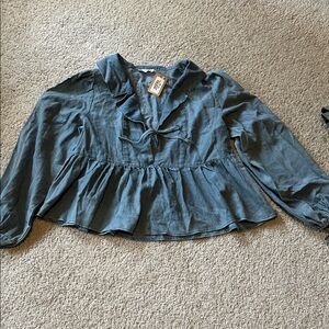 Vestique Slate Blue Ruffle Blouse